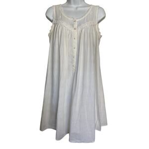 Eileen West Nightgown Small White Cotton Lace Cottage Prairie Romantic Boho GUC